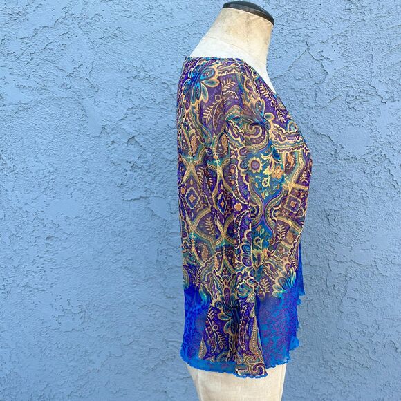 Womens Y2k Sheer Blouse in L/XL Paisley print club kid - Picture 3 of 7